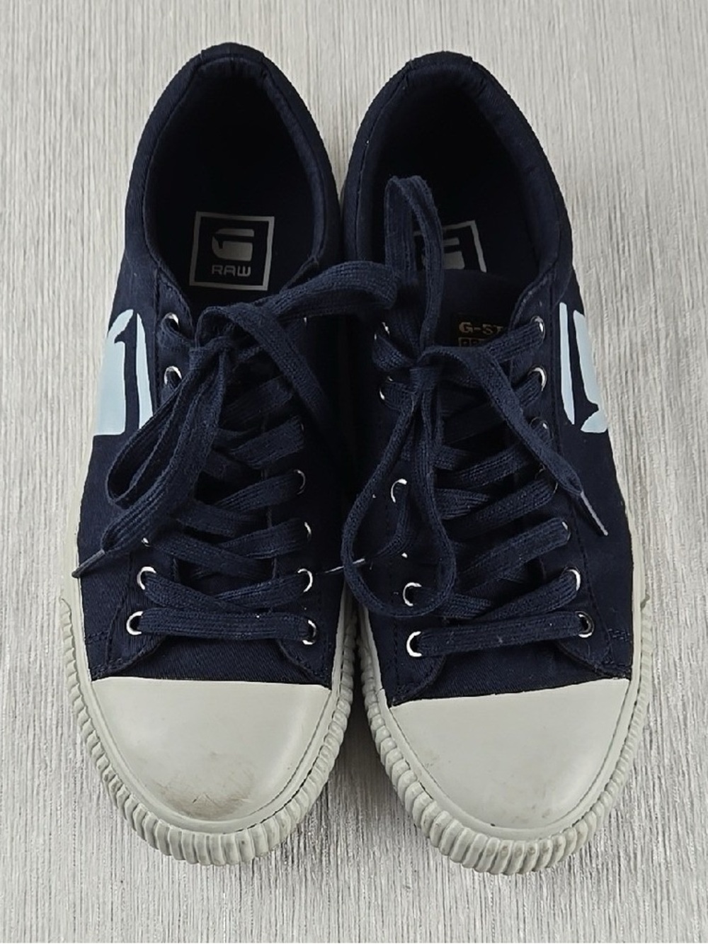 G-Star Navy Canvas Low-Top Sneakers with White Toe Caps